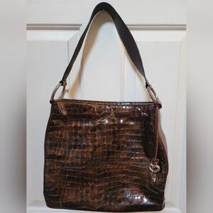 Brighton Cher Brown Patent Faux  Crocodile-Embossed Leather Shoulder Bag